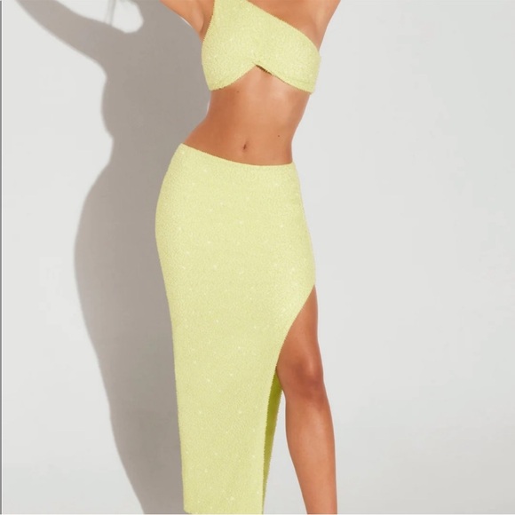 Oh Polly Lime Midi Two Peice Set Dress - Picture 4 of 6